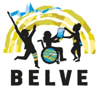 Das Belve Logo gezeichnete Kinder, die miteinander spielen, ein Rolli, ein Talker