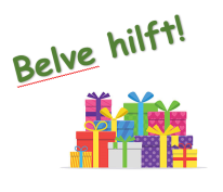 Bilder von Geschenken und der Überschrift "Belve hilft"